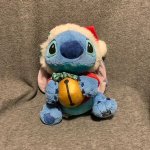Disney Store Exclusive Stitch Jingle Bell Plush with Santa Holly Hat